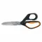 Scissors, Ambidextrous, 8 Inch Length, Serrated, Stainless Steel, Blunt, Black/Orange