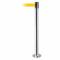 Fixed Barrier Post With Belt, Polished Chrome, 36 1/2 Inch Post Height, Flange, Yellow