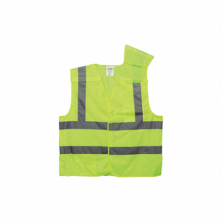 GLOVE High Visibility Vest, ANSI Class 2, L, Lime, Solid Polyester, Hook-and-Loop