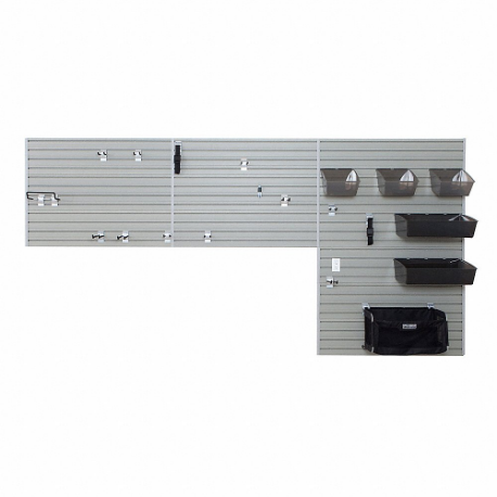 Slatwall-set, formaat 12 ft x 3/4 x 72 inch, 12 panelen, nylon/polypropyleen/pvc/staal