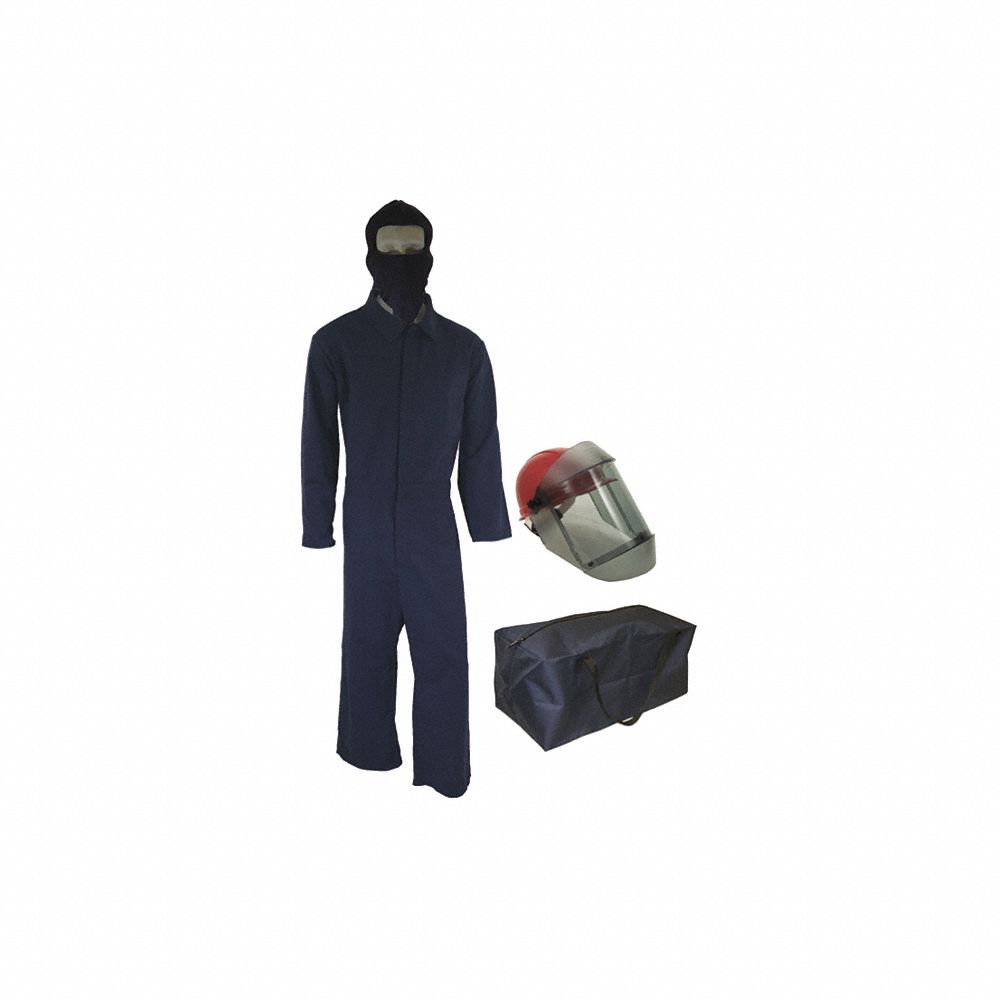 Arc Flash Suit Kit, 4X Size, Navy Blue, 12 cal/sq cm, 2 HRC
